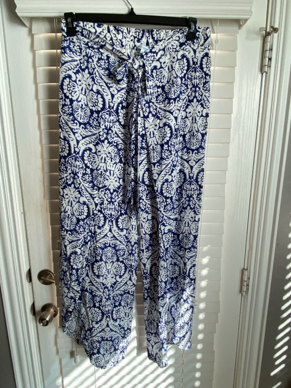 BLUE ISLAND TROPICAL BEACH/RESORT FRONT WRAP OPEN LEG PALAZZO PANTS SZ LARGE NEW